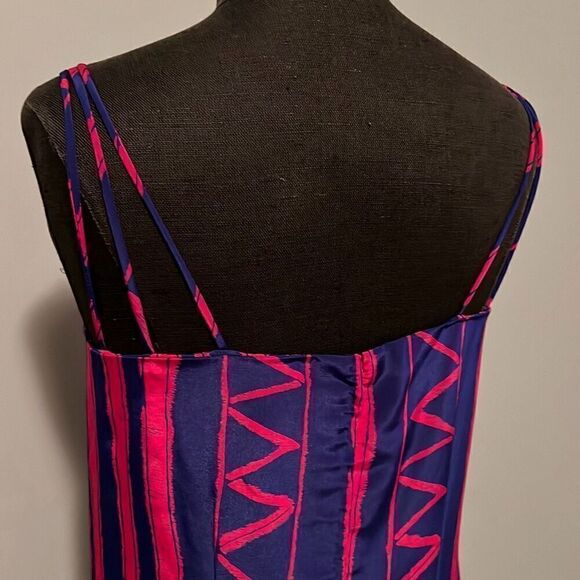 Vintage Women's Pink & Blue Striped Zigzag Spaghetti Strap Pleated Dress - Picture 6 of 9